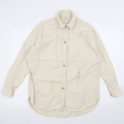 River Island Mens Beige    Dress Shirt Size S  - ripped details