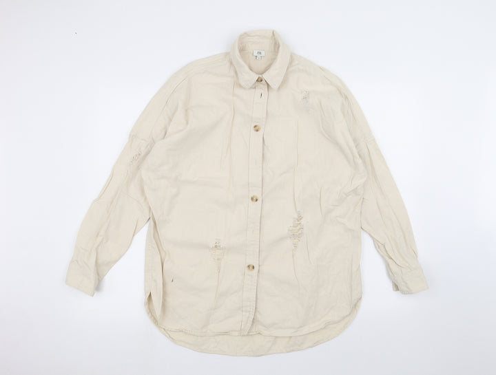 River Island Mens Beige Dress Shirt Size S - ripped details