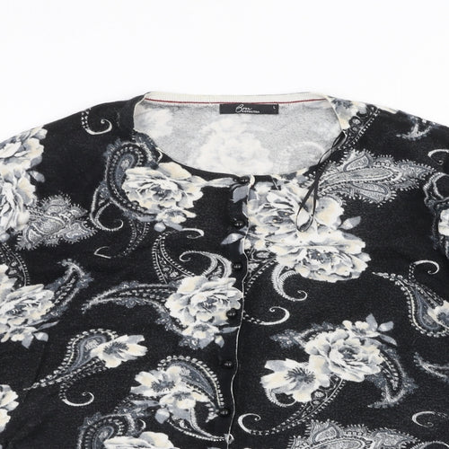 BM Womens Beige Floral  Cardigan Jumper Size L