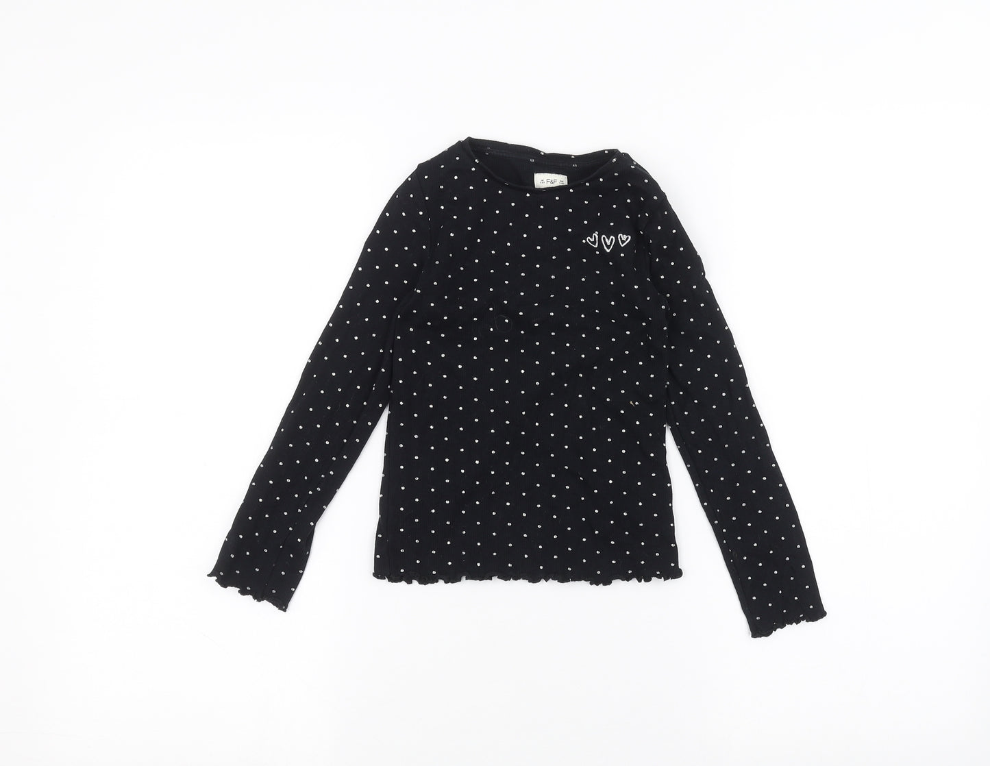 F&F Girls Black Polka Dot  Basic T-Shirt Size 7-8 Years