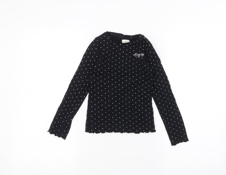 F&F Girls Black Polka Dot  Basic T-Shirt Size 7-8 Years