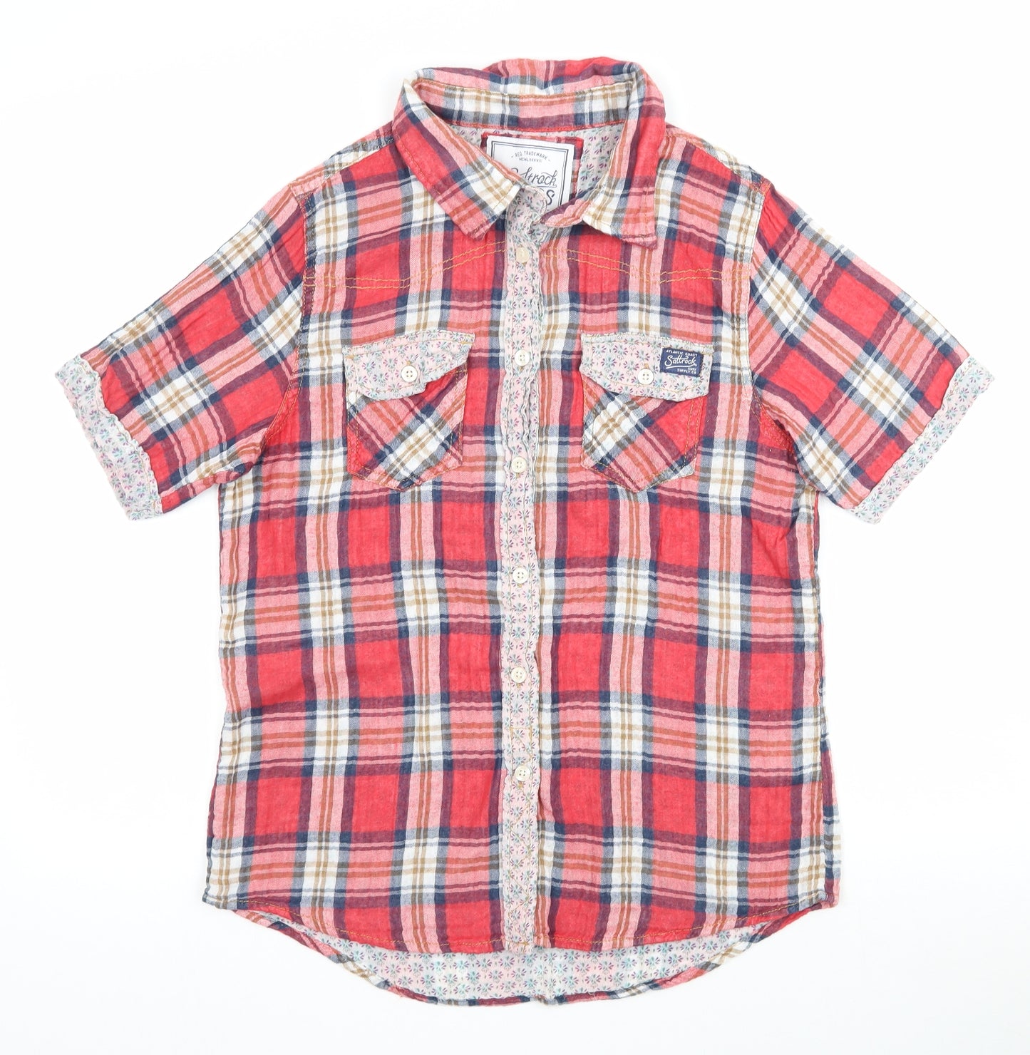 Saltrock Girls Red Plaid  Basic Blouse Size 12 Years  - Floral detail