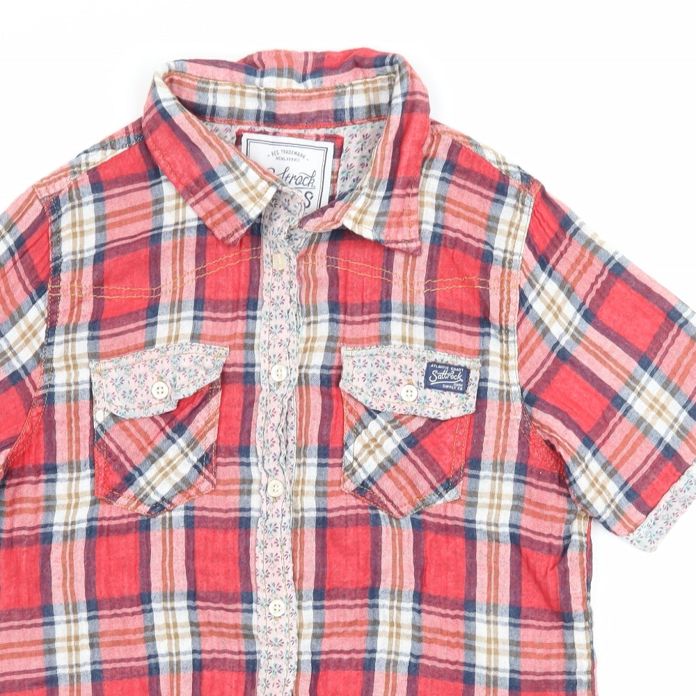 Saltrock Girls Red Plaid  Basic Blouse Size 12 Years  - Floral detail