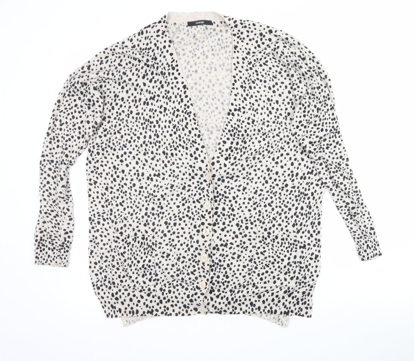 George Womens Beige Polka Dot Knit Cardigan Jumper Size 16