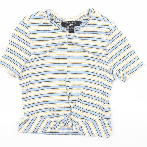 New Look Girls Multicoloured Striped  Cropped T-Shirt Size 10-11 Years  - Knot Detail