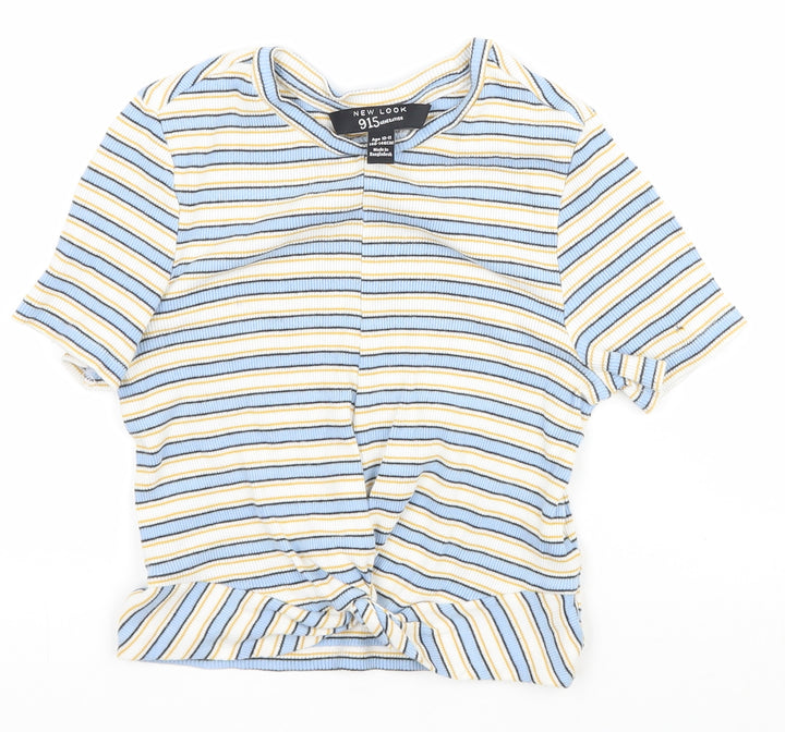 New Look Girls Multicoloured Striped Cropped T-Shirt Size 10-11 Years - Knot Detail