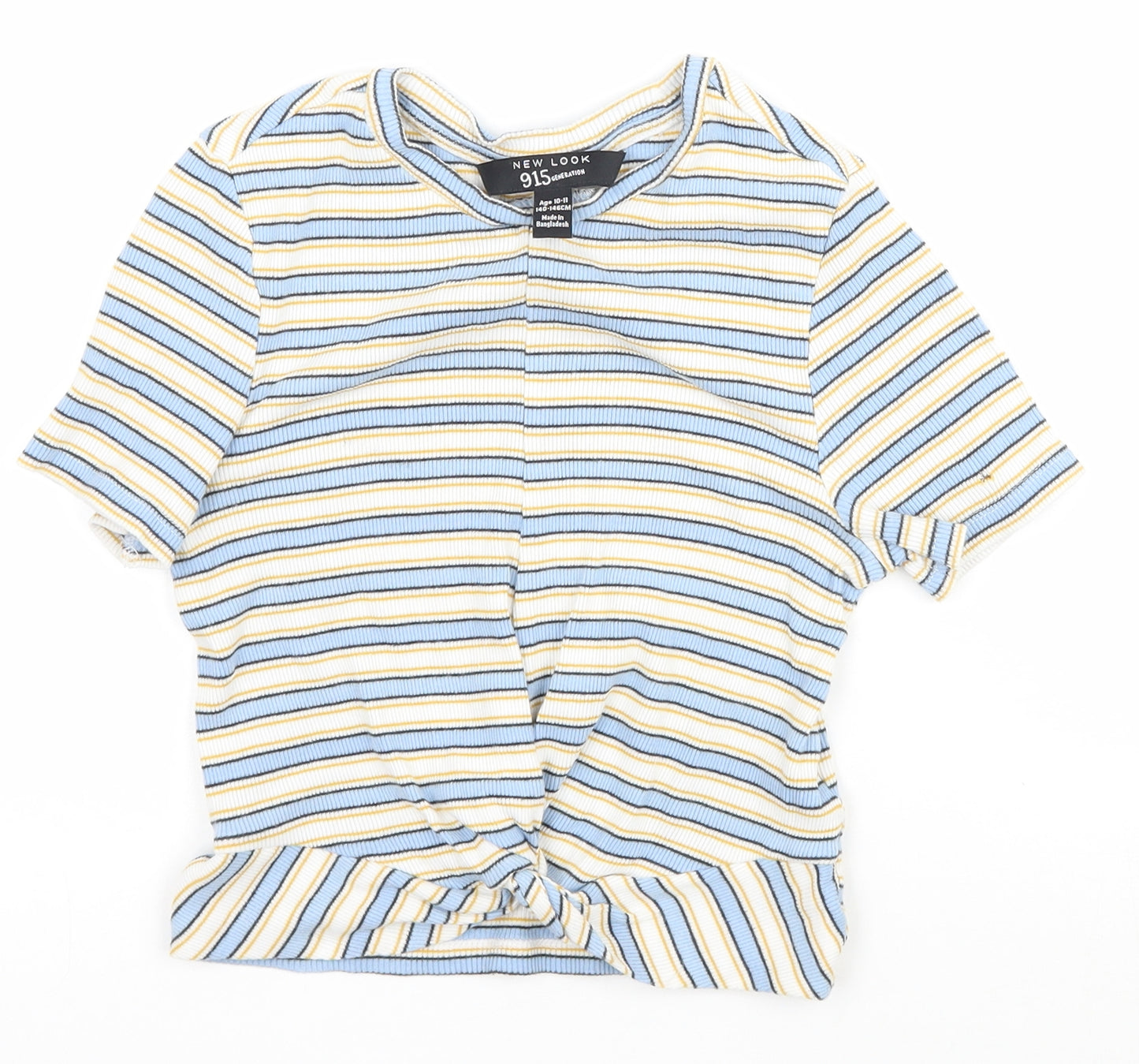 New Look Girls Multicoloured Striped  Cropped T-Shirt Size 10-11 Years  - Knot Detail