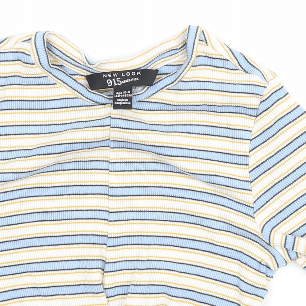 New Look Girls Multicoloured Striped  Cropped T-Shirt Size 10-11 Years  - Knot Detail
