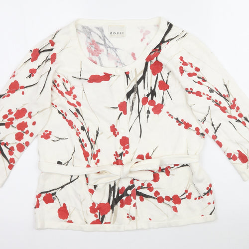 Minuet Womens Ivory Floral Knit Cape Jumper Size 12