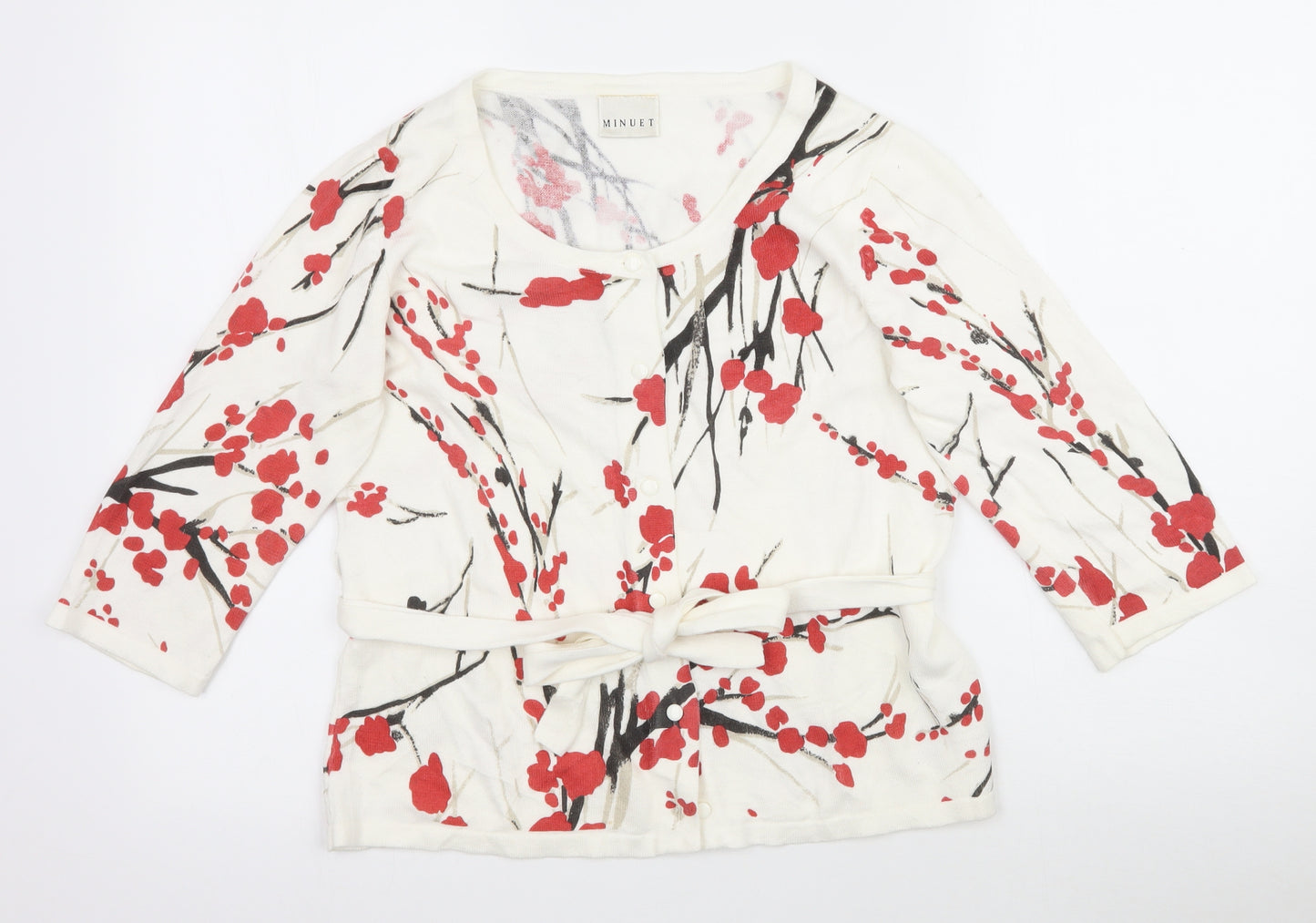 Minuet Womens Ivory Floral Knit Cape Jumper Size 12