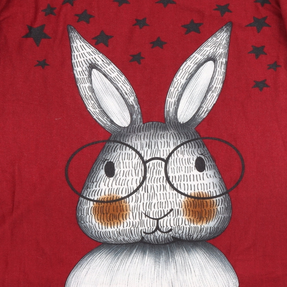 MJ Womens Red  Knit Basic T-Shirt Size L  - Bunny Rabbit, Ruched detail