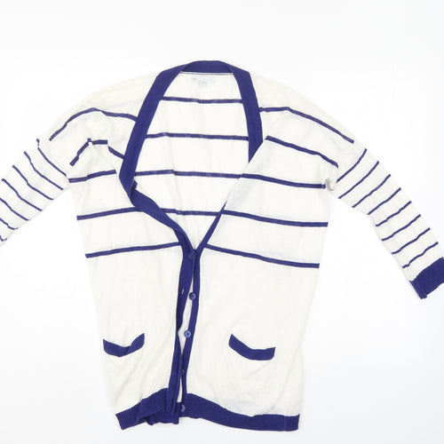 Gap Womens White Striped  Cardigan Jumper