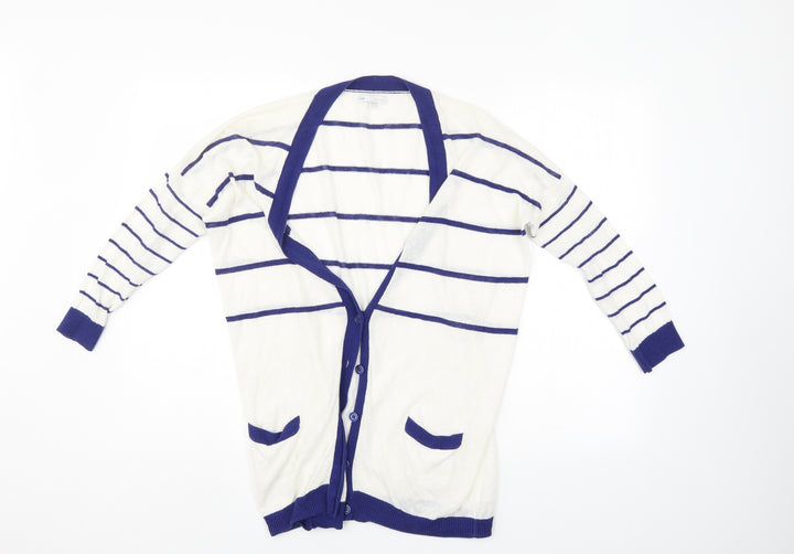 Gap Womens White Striped Cardigan Jumper