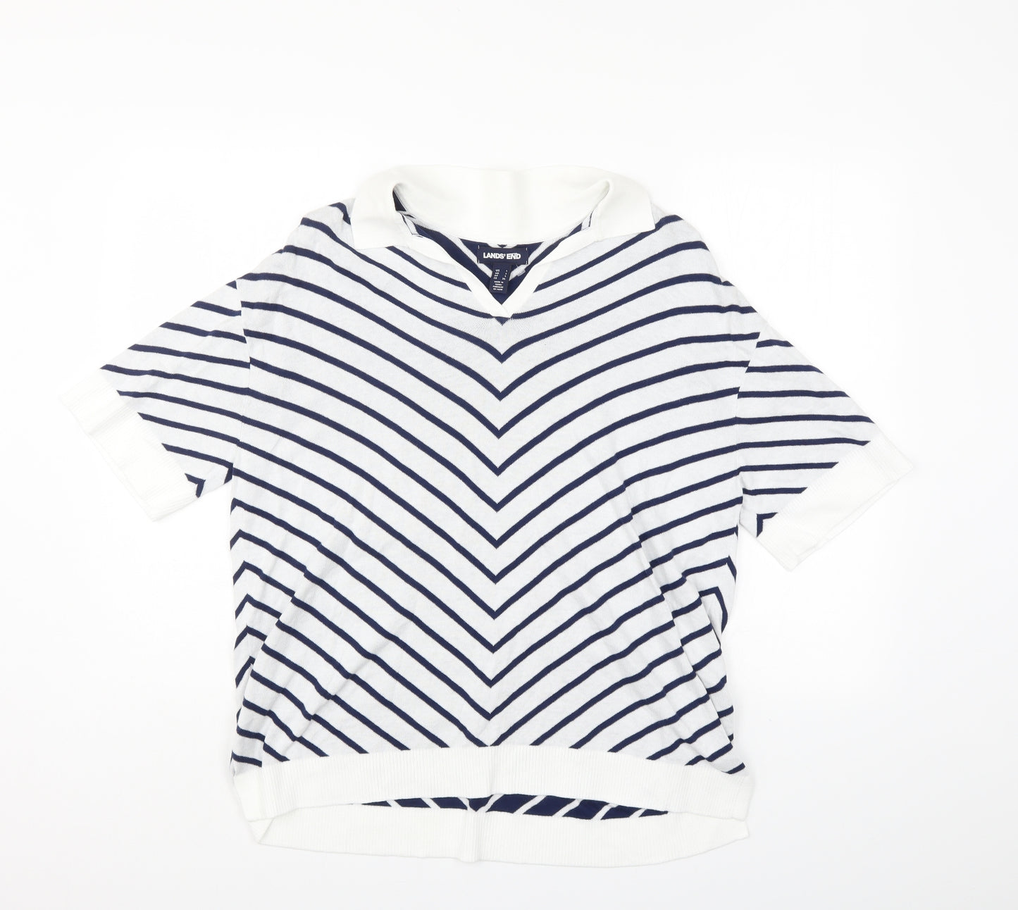 Lands End Womens Blue Striped  Jersey Polo Size L