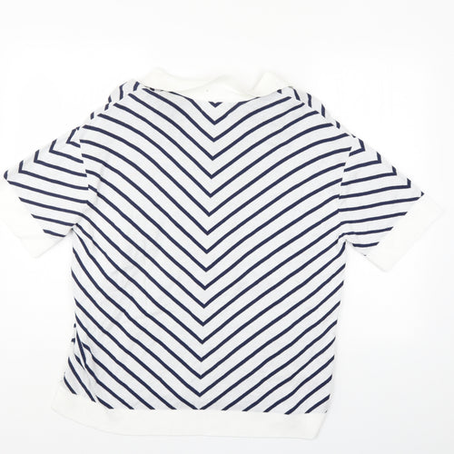 Lands End Womens Blue Striped  Jersey Polo Size L