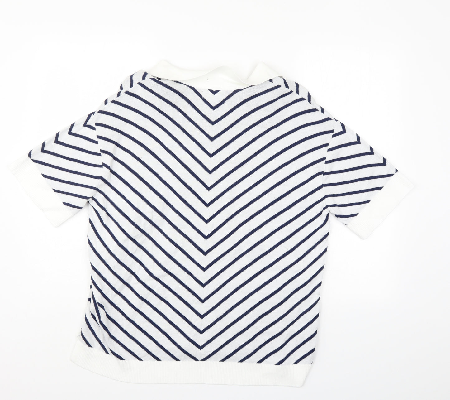 Lands End Womens Blue Striped  Jersey Polo Size L