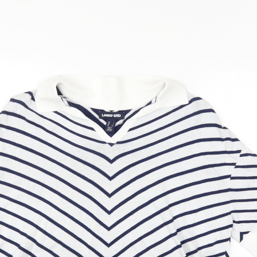 Lands End Womens Blue Striped  Jersey Polo Size L
