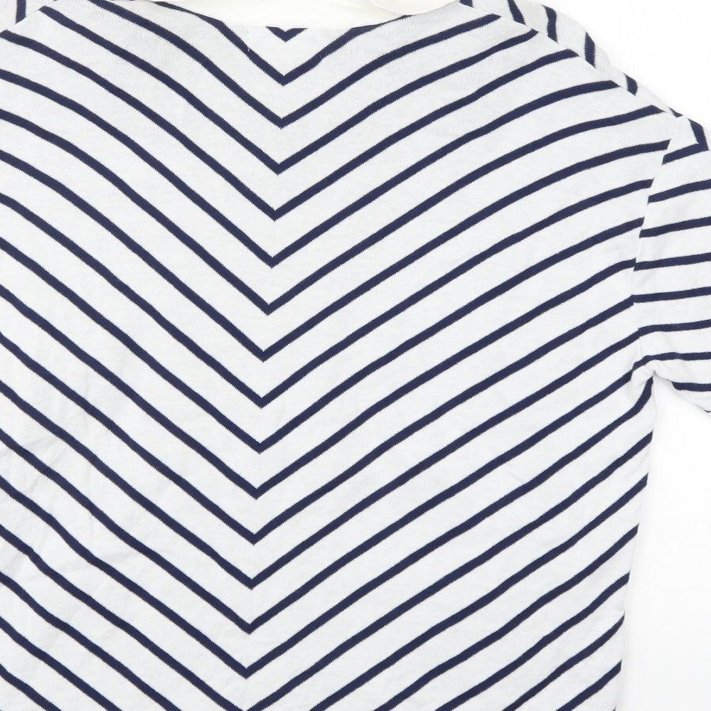 Lands End Womens Blue Striped  Jersey Polo Size L