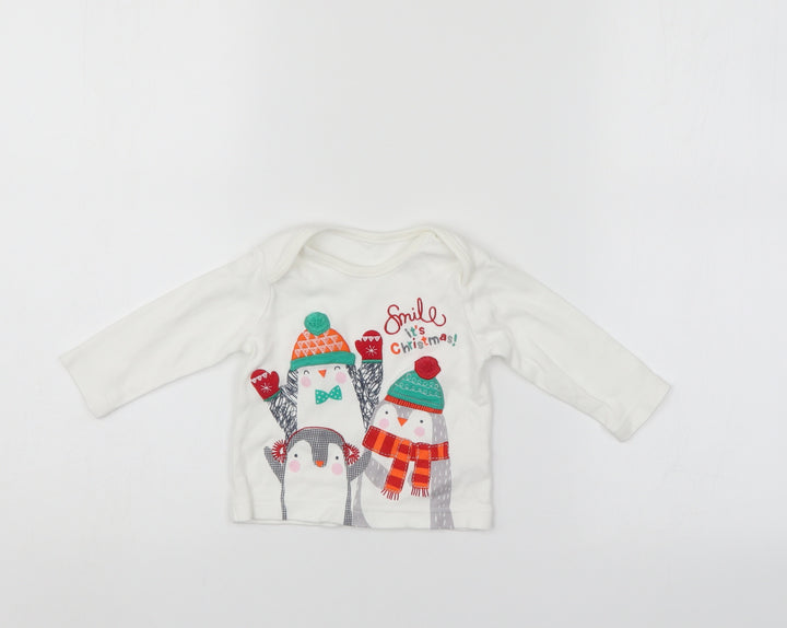 Nutmeg Girls White Pullover Jumper Size 3-6 Months - christmas jumper