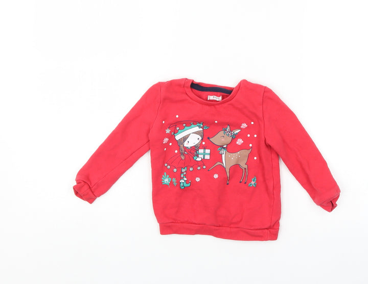 Preworn Girls Red   Pullover Sweatshirt Size 2-3 Years
