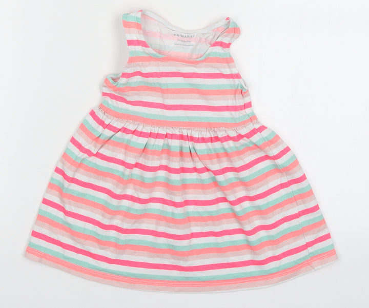 Primark Girls Pink Striped Skater Dress Size 9-12 Months