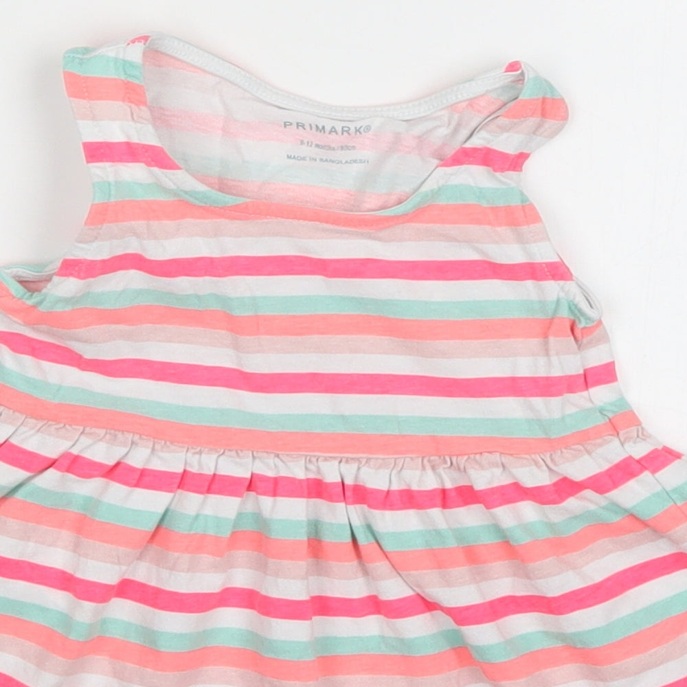 Primark Girls Pink Striped  Skater Dress  Size 9-12 Months