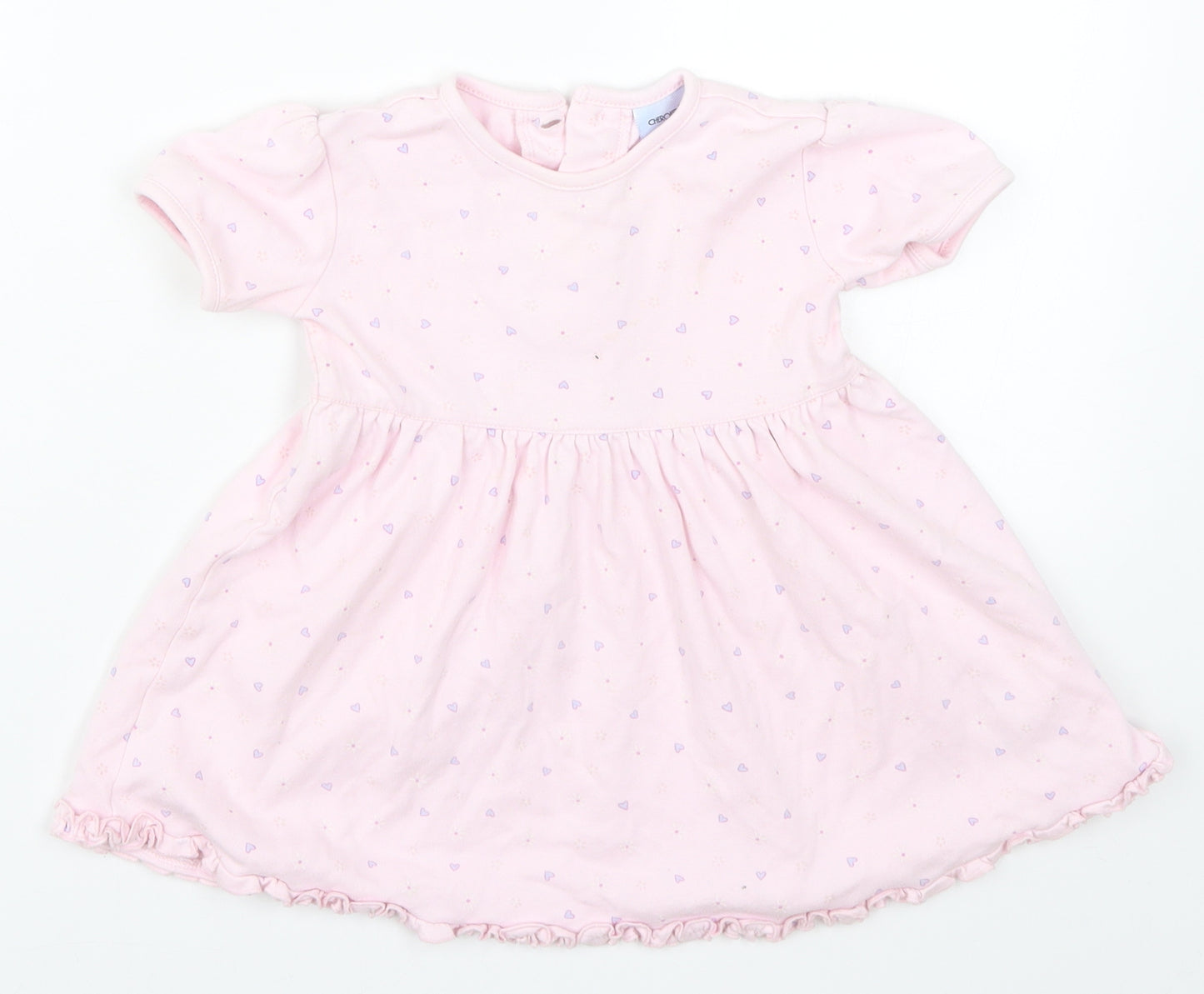 Cherokee Girls Pink Geometric  Skater Dress  Size 9-12 Months  - Love Hearts