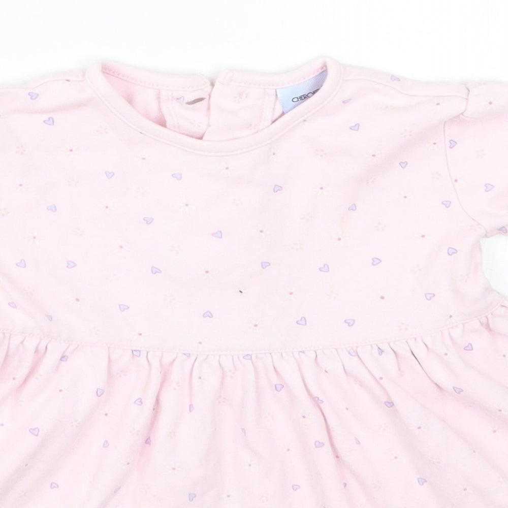 Cherokee Girls Pink Geometric  Skater Dress  Size 9-12 Months  - Love Hearts