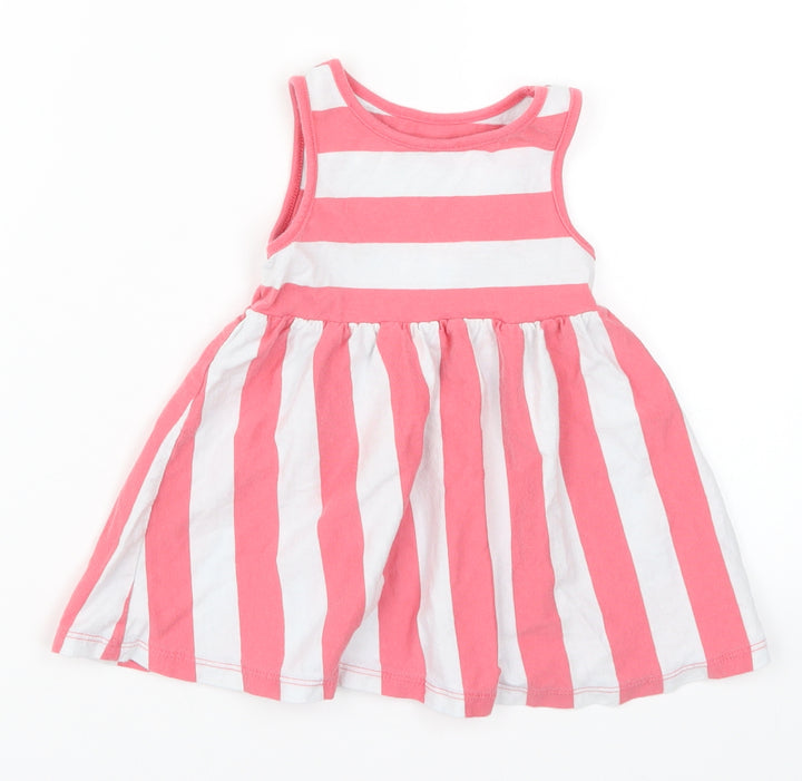 F&F Girls Red Striped Skater Dress Size 12-18 Months