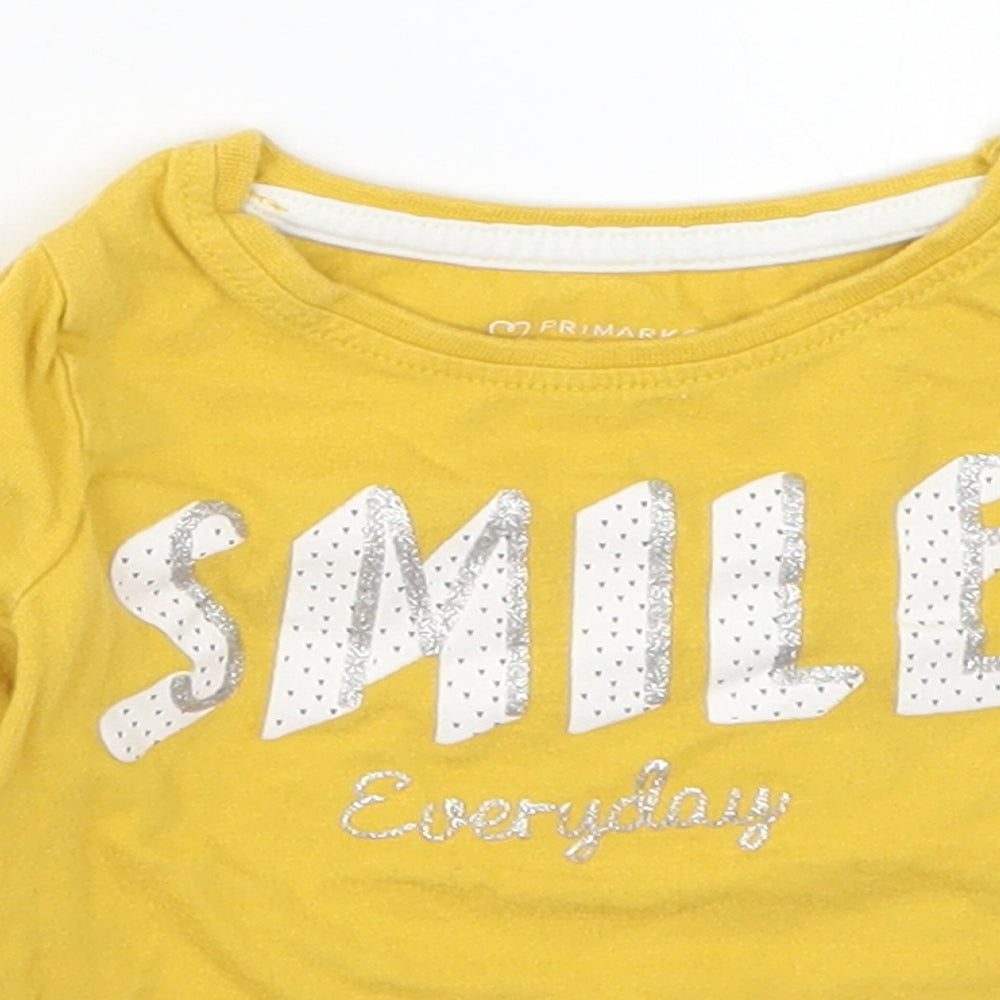 Primark Girls Yellow   Basic T-Shirt Size 9-12 Months  - Smile Everyday
