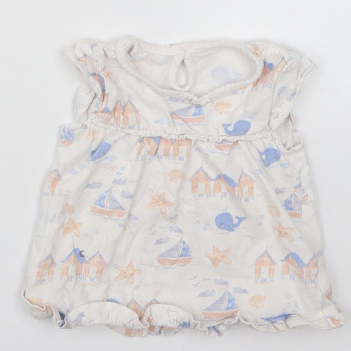 George Girls White   Basic T-Shirt Size 6-9 Months  - Whales Starfish Boats