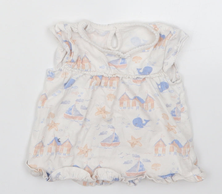 George Girls White   Basic T-Shirt Size 6-9 Months  - Whales Starfish Boats