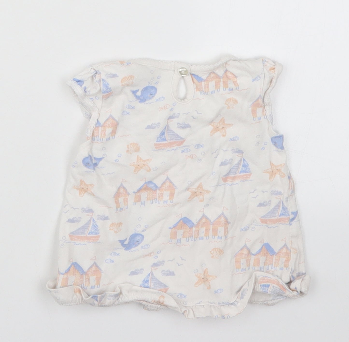 George Girls White   Basic T-Shirt Size 6-9 Months  - Whales Starfish Boats
