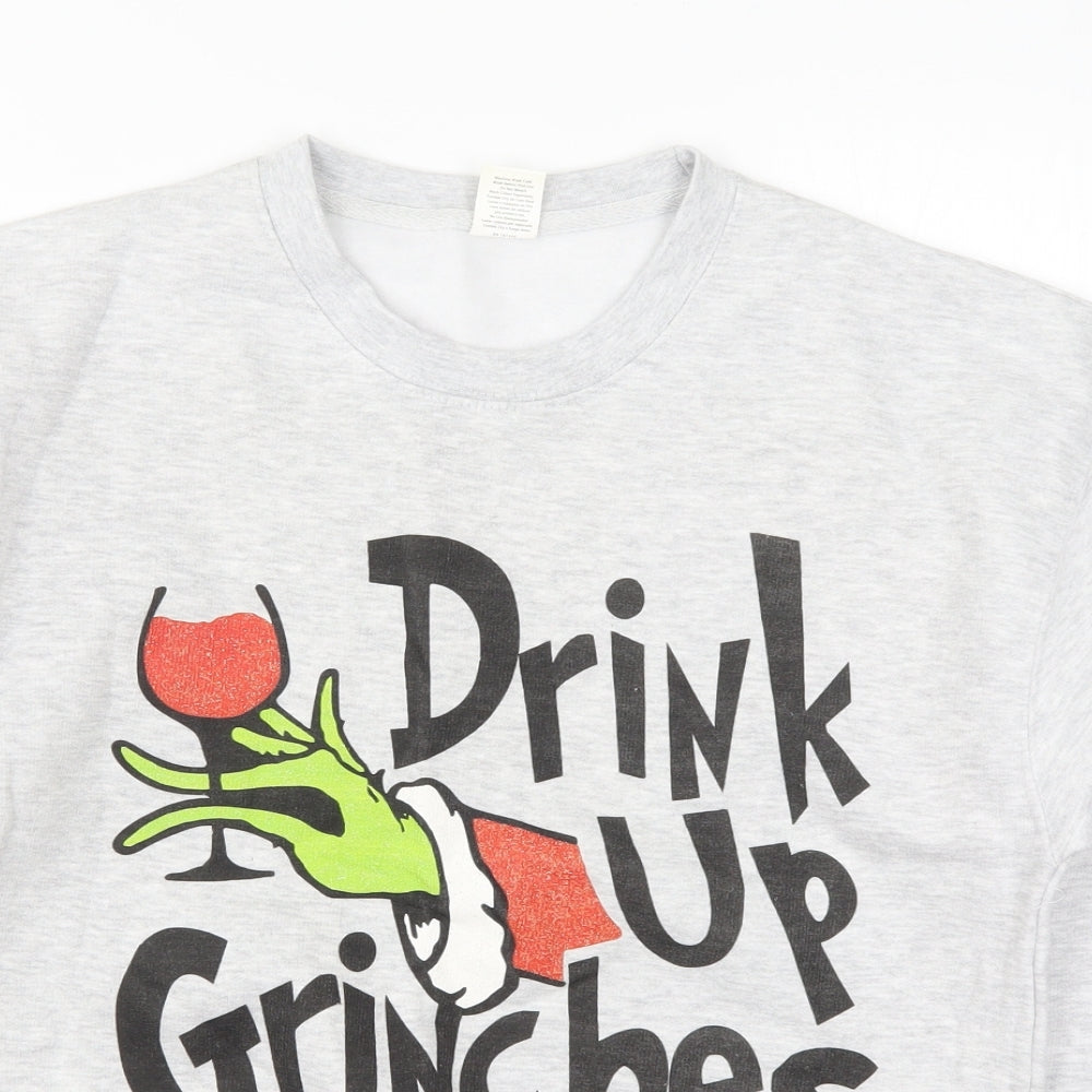 Bespoke Mens Grey   Pullover Sweatshirt Size S  - Drink Up Grinches