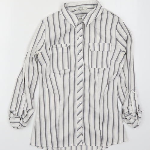 NEXT Womens White Striped  Basic Button-Up Size 6