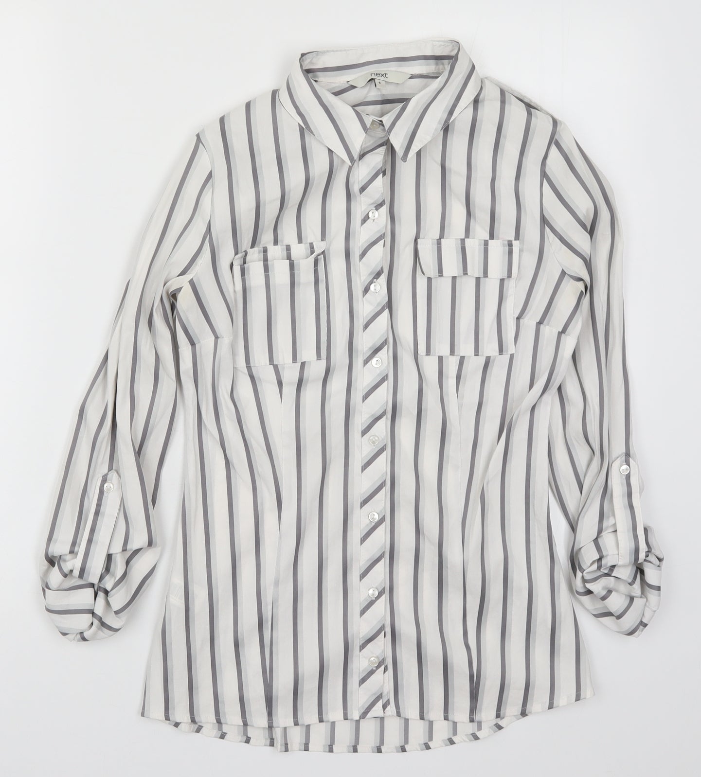 NEXT Womens White Striped  Basic Button-Up Size 6