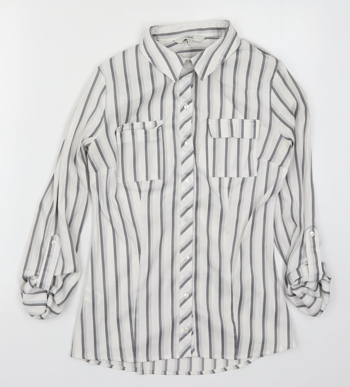 NEXT Womens White Striped  Basic Button-Up Size 6