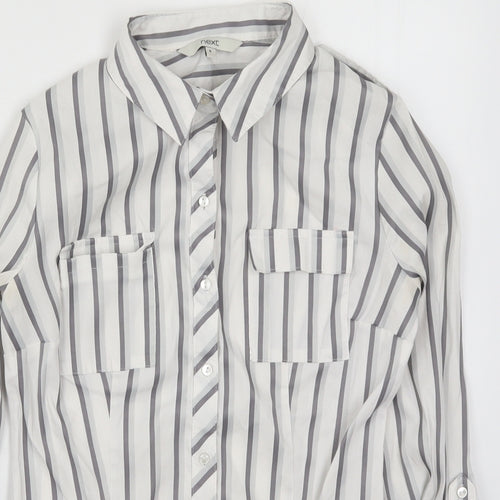 NEXT Womens White Striped  Basic Button-Up Size 6