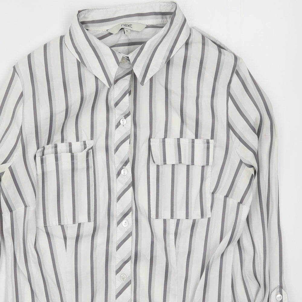 NEXT Womens White Striped  Basic Button-Up Size 6