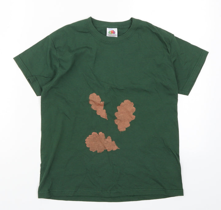 Fruit of the Loom Girls Green Basic T-Shirt Size 7-8 Years - Leaves
