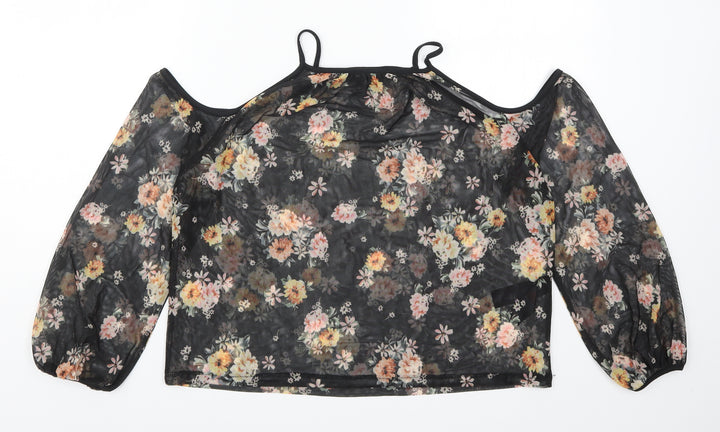 New Look Womens Black Floral  Basic Blouse Size 12