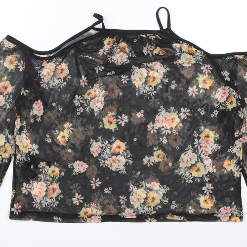 New Look Womens Black Floral  Basic Blouse Size 12