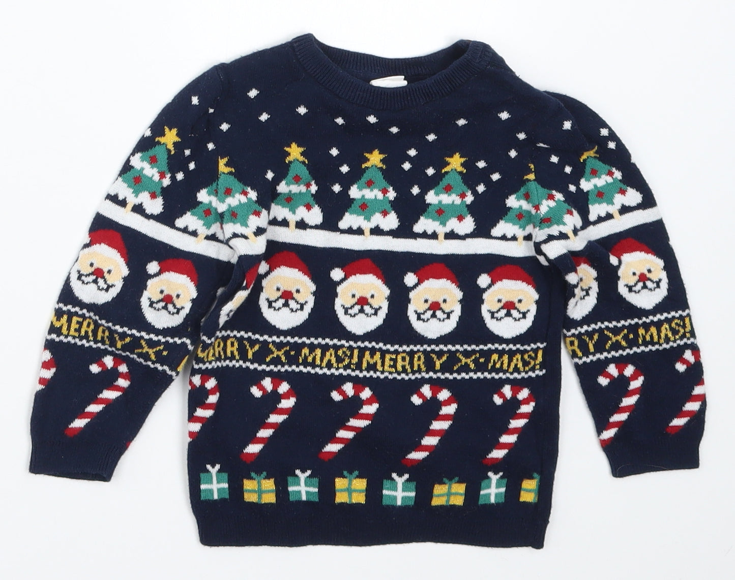 H&M Boys Blue Geometric Knit Pullover Jumper Size 9-12 Months  - Christmas Prints
