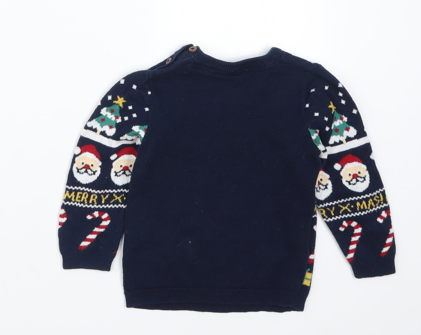 H&M Boys Blue Geometric Knit Pullover Jumper Size 9-12 Months  - Christmas Prints