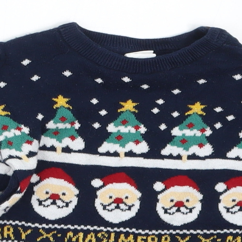 H&M Boys Blue Geometric Knit Pullover Jumper Size 9-12 Months  - Christmas Prints