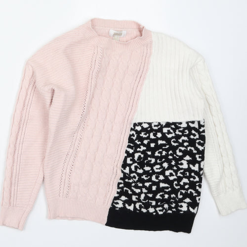 Stella Morgan Womens Pink Animal Print Knit Pullover Jumper Size S
