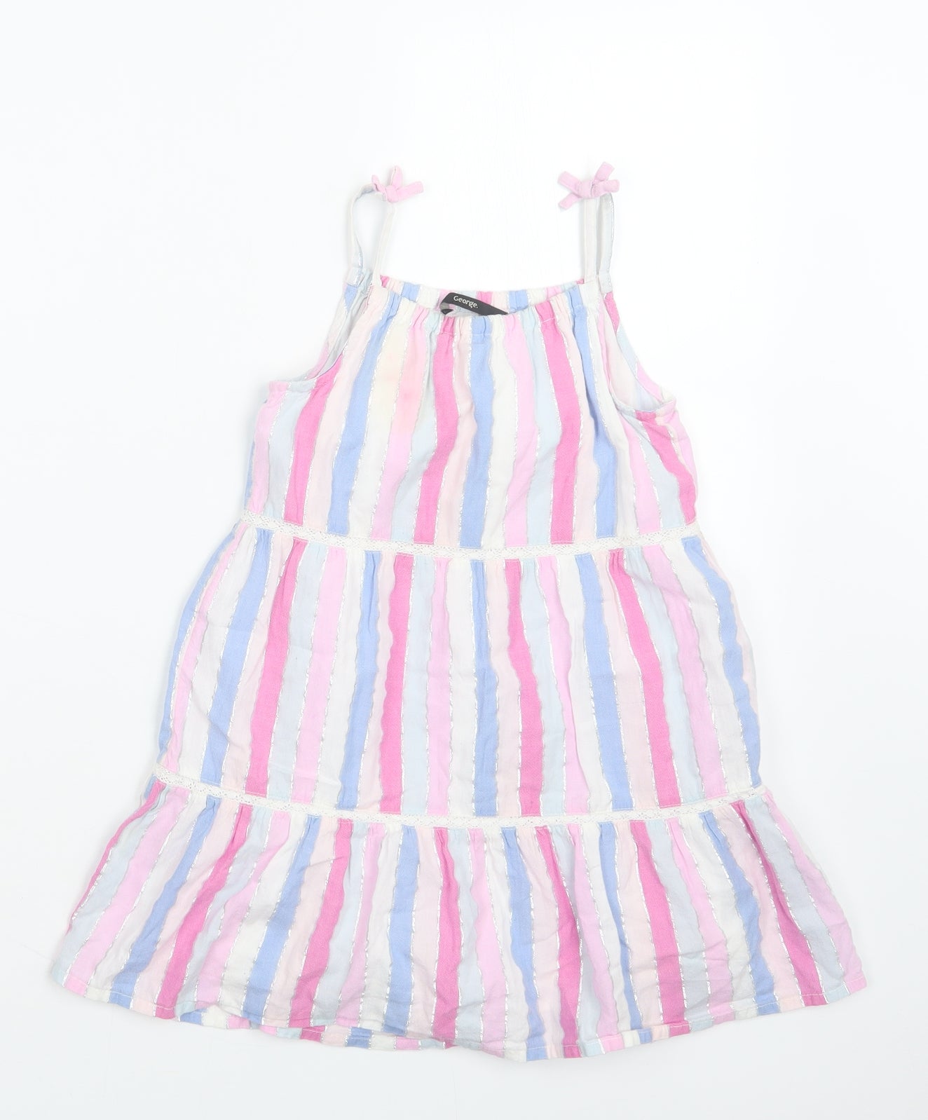 George Girls Purple Striped  T-Shirt Dress  Size 5-6 Years