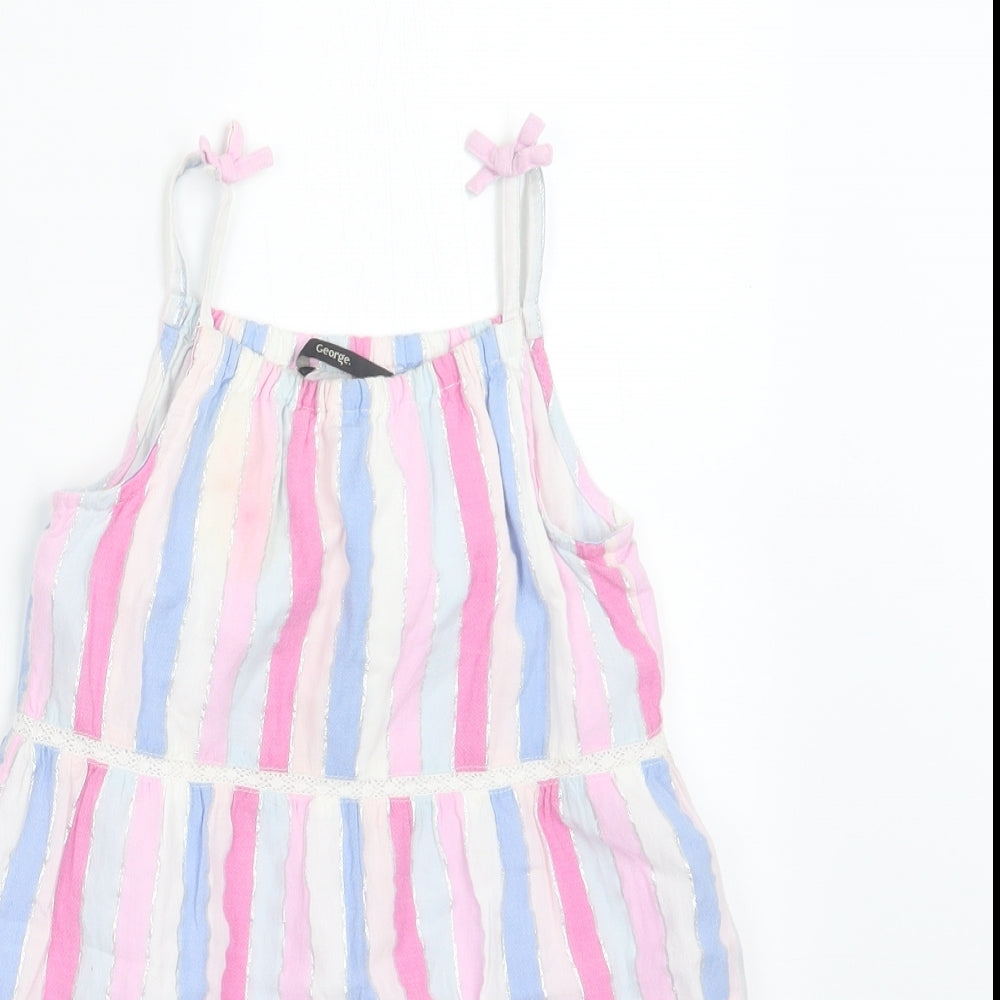 George Girls Purple Striped  T-Shirt Dress  Size 5-6 Years