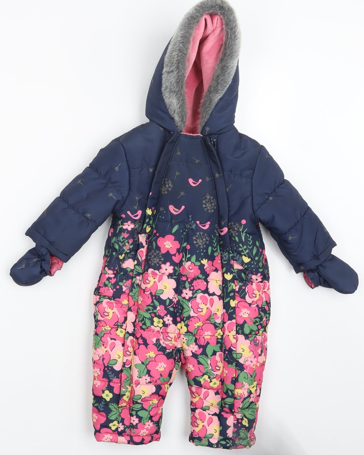 Mothercare Girls Blue Geometric  Jacket Coat Size 6-9 Months  - One Piece