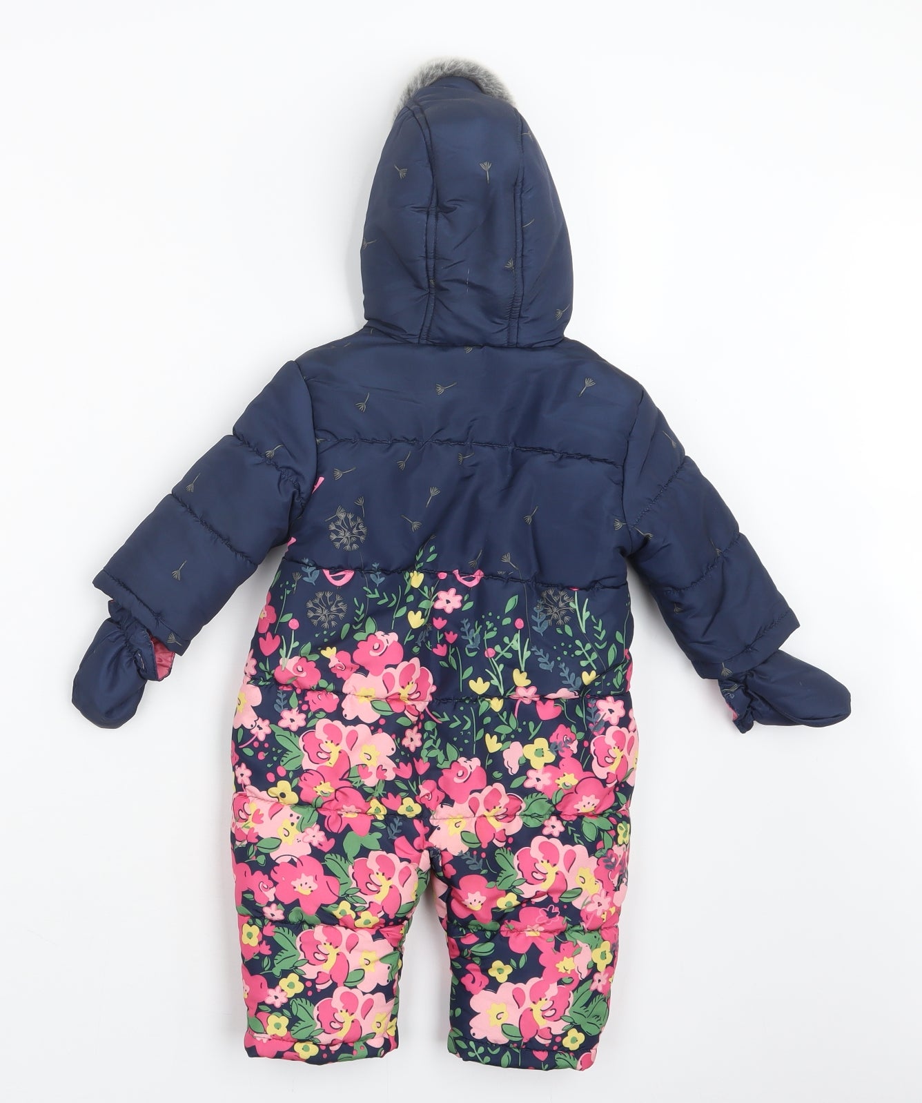 Mothercare Girls Blue Geometric  Jacket Coat Size 6-9 Months  - One Piece